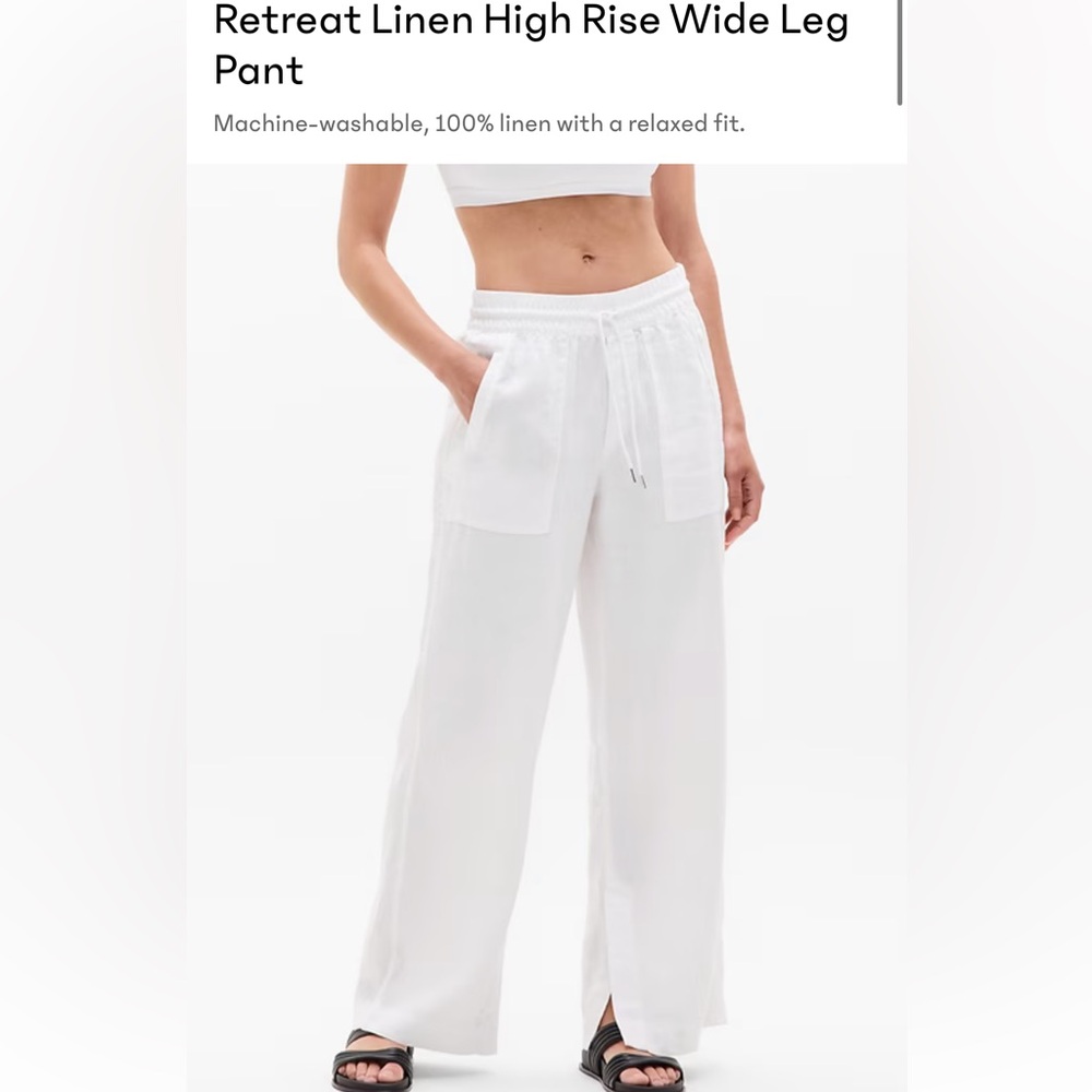 Athleta High-Rise White Wide-Leg Linen Pants with Drawstring Waist